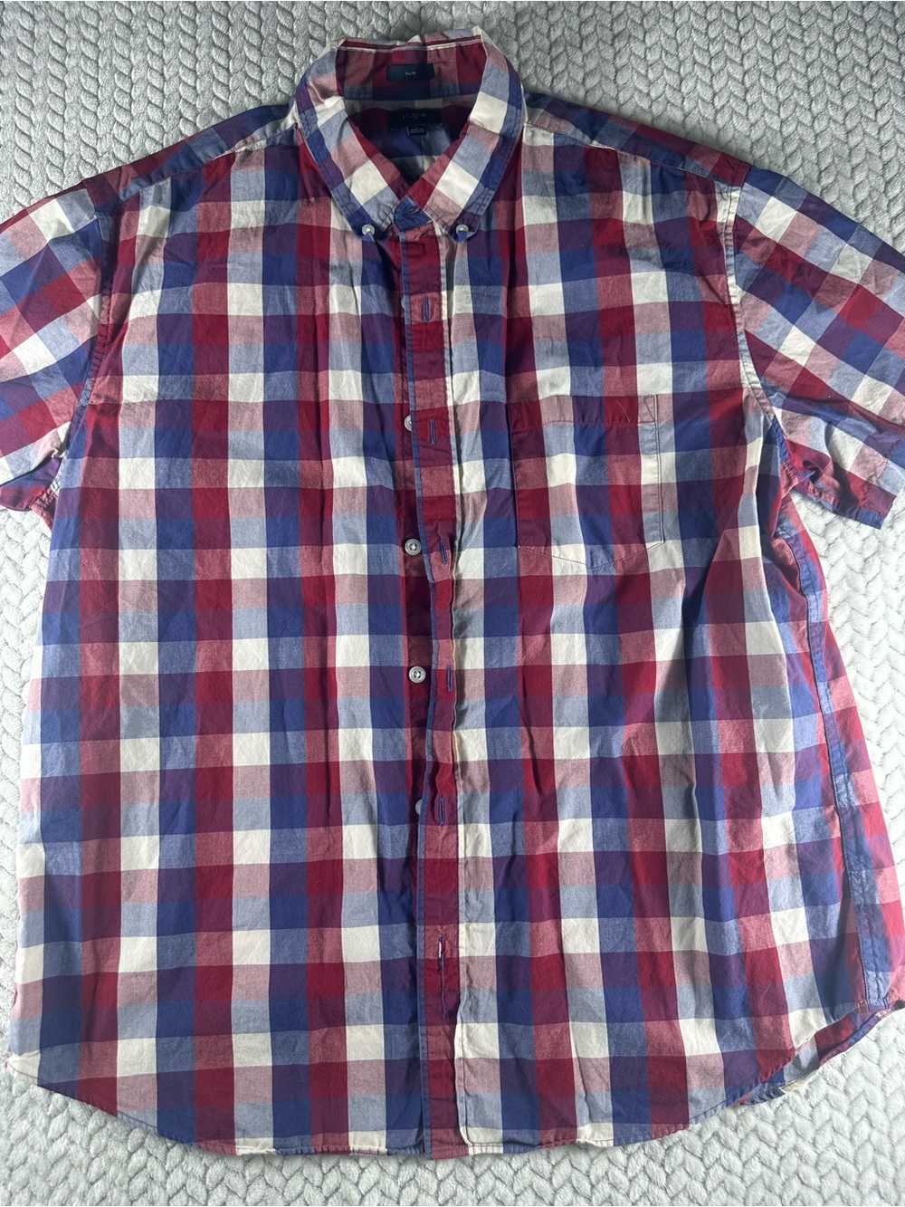 J.CREW Men's Slim XL Multicolor Plaid Cotton Short Sleeve Button-Down Shirt